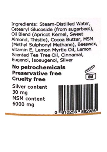 La crema Plata-MSM con aceites esenciales de limón mirto y de limón del árbol del té -30 ml