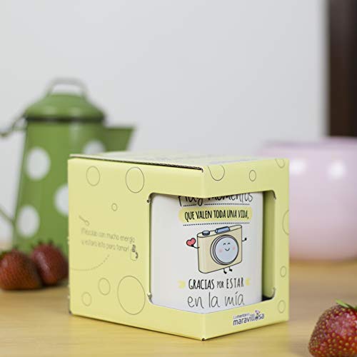 La mente es Maravillosa - Taza con Frase y Dibujo. Regalo Original y Gracioso (Hay Momentos Que Valen Toda una Vida, Gracias por Estar en la mía) Taza Diseño Cámara