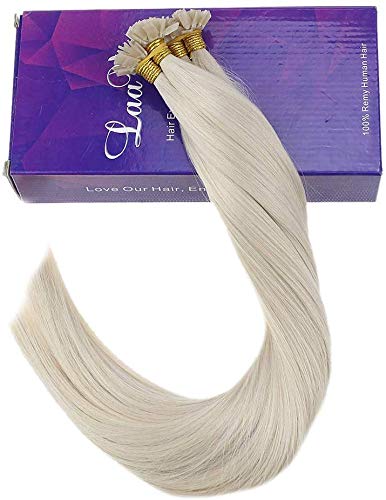 LaaVoo 20 Pulgadas 50Hebras/50Gramos Pre Bonded Cabello Humano Queratina para Extensiones Rubias Platino Pelo Natural Keratina Brazilian Flat Tips for Women