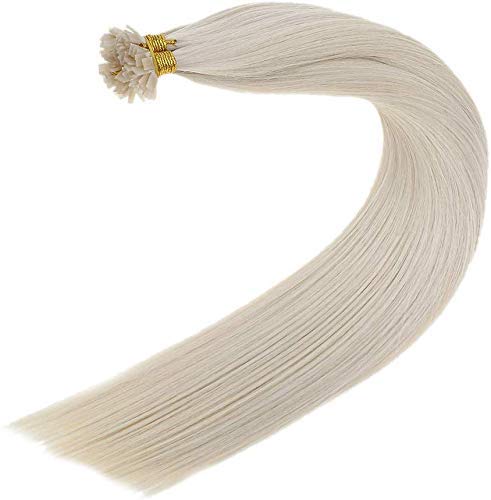 LaaVoo 20 Pulgadas 50Hebras/50Gramos Pre Bonded Cabello Humano Queratina para Extensiones Rubias Platino Pelo Natural Keratina Brazilian Flat Tips for Women