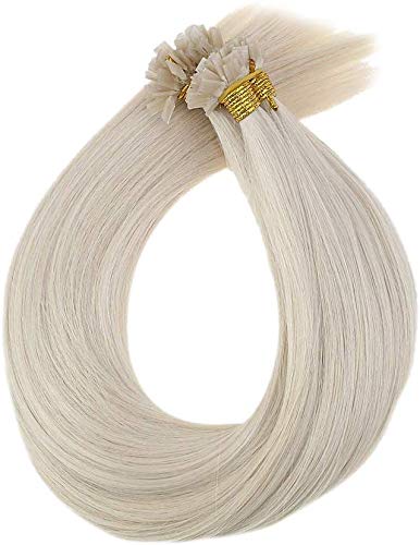 LaaVoo 20 Pulgadas 50Hebras/50Gramos Pre Bonded Cabello Humano Queratina para Extensiones Rubias Platino Pelo Natural Keratina Brazilian Flat Tips for Women