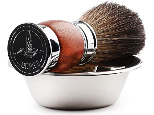 Ladeheid Set de Afeitado con Tazón Pelo Puro de Tejón Compatible con hojas Mach3 LA40-143