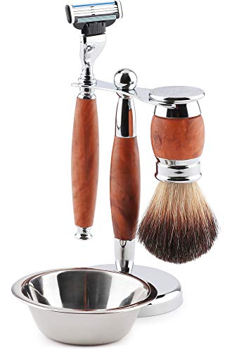 Ladeheid Set de Afeitado con Tazón Pelo Puro de Tejón Compatible con hojas Mach3 LA40-143