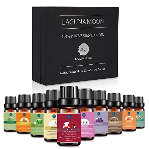 Lagunamoon 20 Aceites Esenciales, Set de Regalo de Aceites de Aromaterapia, Lavanda, Eucalipto, Limón, Romero, Menta, Arból de Té, Vainilla, Aceites Esenciales para Humidificador, 100% Puros