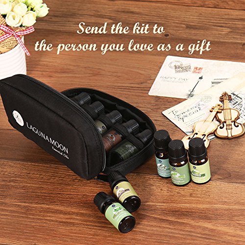 Lagunamoon Aceites Esenciales, Top 10 Set de Viaje de Aceites de Aromaterapia de Lavanda, Eucalipto, Hierba de Limón, Menta, Arból de Té, Jazmín, Aceites Esenciales para Humidificador, 100% Puros