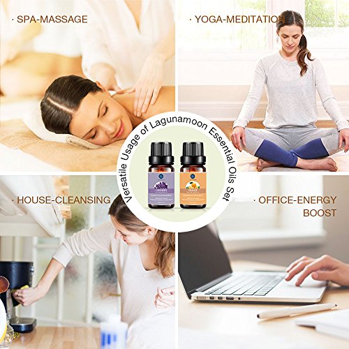 Lagunamoon Aceites Esenciales, Top 10 Set de Viaje de Aceites de Aromaterapia de Lavanda, Eucalipto, Hierba de Limón, Menta, Arból de Té, Jazmín, Aceites Esenciales para Humidificador, 100% Puros