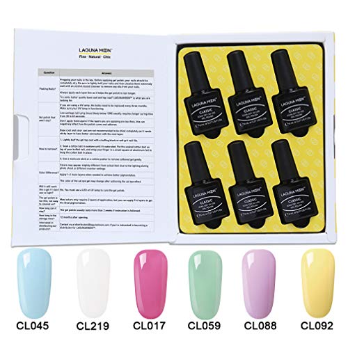 Lagunamoon Esmaltes Semipermanentes, 6pcs Kit de Uñas en Gel UV LED - Lighten the mood