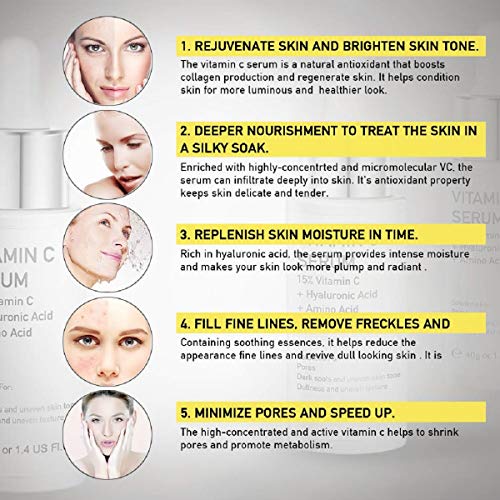 Lagunamoon Suero Facial con Vitamina C y Ácido Hialurónico, Sérum Facial Anti-arrugas, Anti Manchas, Antienvejecimiento 40g