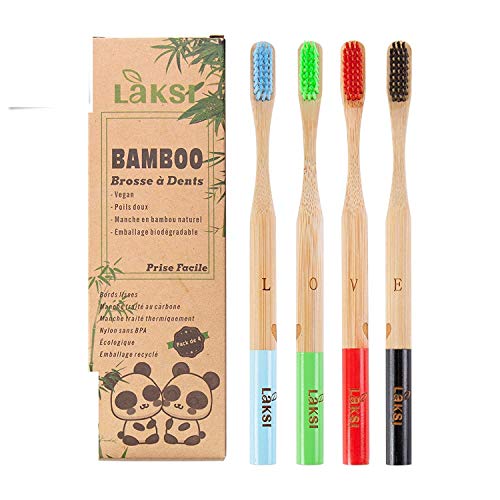 LAKSI Cepillo de dientes biodegradable Cepillo de dientes compostable Cepillo de dientes natural de bambú vegetariano Cepillo de dientes muy suave