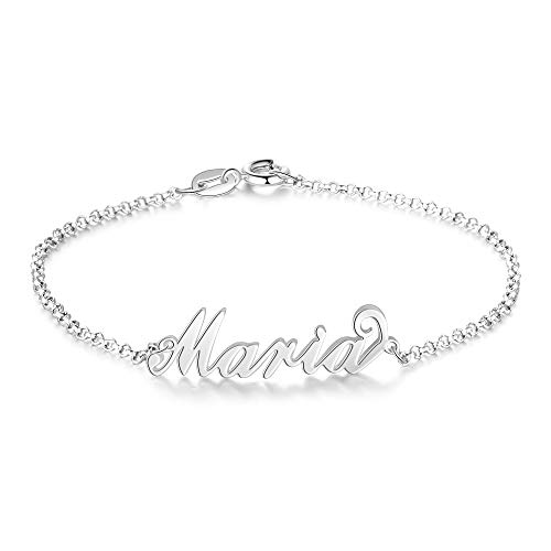 Lam Hub Fong Pulseras Personalizadas con Nombre Plata de Ley Mujer 925 Dia de los Enamorados para Mujer (Plata)