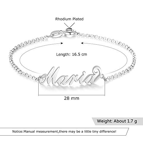 Lam Hub Fong Pulseras Personalizadas con Nombre Plata de Ley Mujer 925 Dia de los Enamorados para Mujer (Plata)