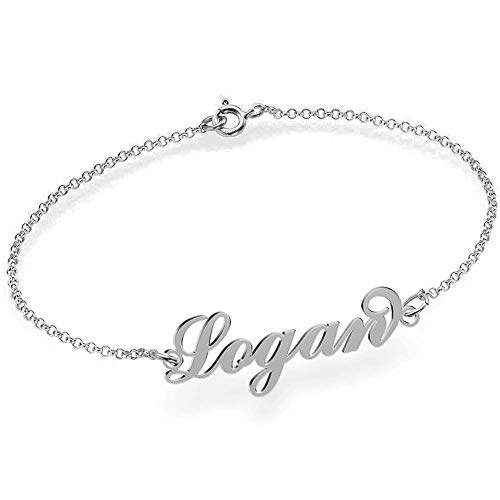 Lam Hub Fong Pulseras Personalizadas con Nombre Plata de Ley Mujer 925 Dia de los Enamorados para Mujer (Plata)