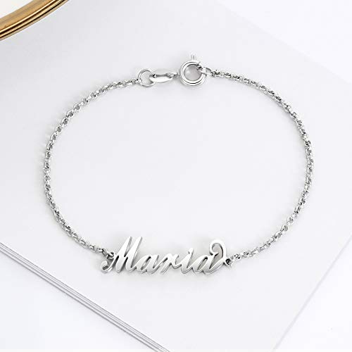 Lam Hub Fong Pulseras Personalizadas con Nombre Plata de Ley Mujer 925 Dia de los Enamorados para Mujer (Plata)
