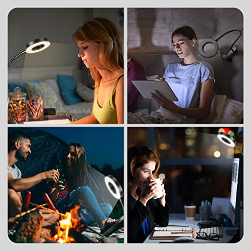 Lampara Lectura con Flexo Pinza 8W LED Luz Lectura escritorio Cuidado Ocular, 3 Modos de Luz y 10 Brillo Ajustable, 360° Flexible USB Regulable Lámpara para Libro, Tablet, Camping (Negro)