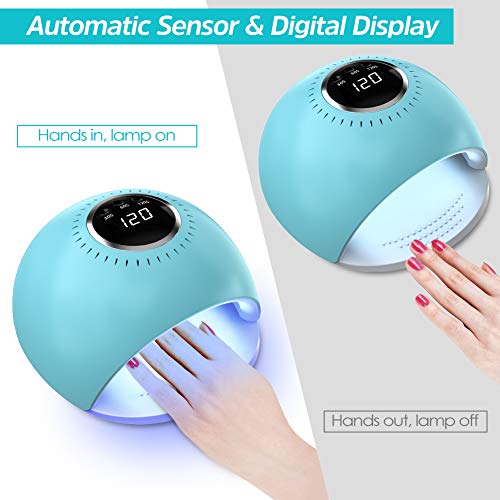 Lámpara LED UV Uñas - 84W Secador de Uñas con 5 segundos de secado rapido y Sensor Automático para manicura/pedicura de esmalte de uñas (azul)