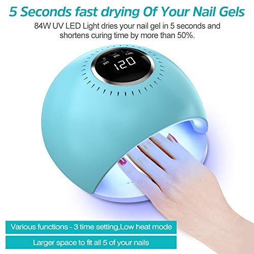 Lámpara LED UV Uñas - 84W Secador de Uñas con 5 segundos de secado rapido y Sensor Automático para manicura/pedicura de esmalte de uñas (azul)