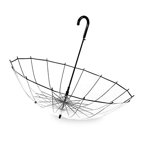Lancoon Paraguas Cúpula Transparente, 16 Costillas De Fibra De Vidrio TamañO Grande A Prueba De Viento AutomáTico Abierto KS10Black