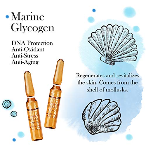 L'Angela Royal Ampollas Skin Cocktail, Ácido Hialurónico, DMAE, Colágeno y Glucógeno Marino, Hidratante, Reductor De Arrugas, Antienvejecimiento, Tratamiento Facial, Para Piel Seca y Mixta, 5 x 2ml