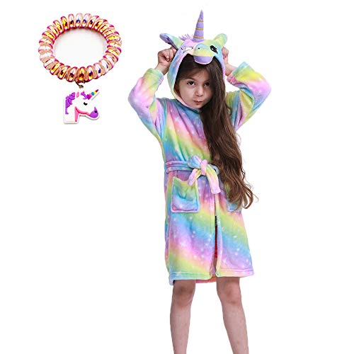 LANTOP Bata Suave para Niños Cómodo Unicornio Franela Encapuchado Regalo Ropa De Dormir Cuatro Estaciones
