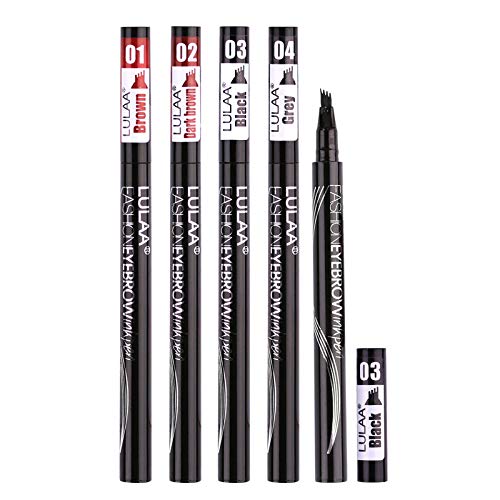 Lapiz de Cejas 2020 nueva colección, Waterproof Cuatro 4 Puntas Tattoo Eyebrow Larga duración Gel Para Maquillaje de Ojos KIT COLORES COMBINADOS (Negro)