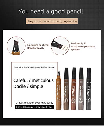 Lapiz de Cejas 2020 nueva colección, Waterproof Cuatro 4 Puntas Tattoo Eyebrow Larga duración Gel Para Maquillaje de Ojos KIT COLORES COMBINADOS (Negro)