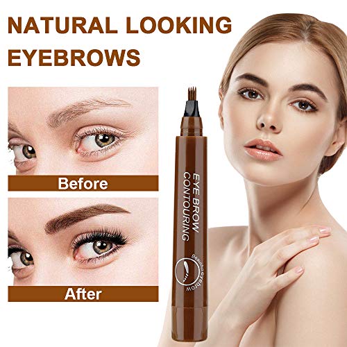 Lápiz de Cejas, Tattoo Eyebrow Pen, Lápiz de Cejas Líquido 3D, Líquida Para Maquillaje de Ojos con Cuatro Puntas Duraderas, Larga Duración, Impermeable, Aspecto Natural