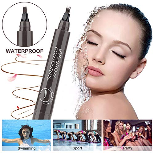 Lápiz de Cejas, Tattoo Eyebrow Pen, Lápiz de Cejas Líquido 3D, Líquida Para Maquillaje de Ojos con Cuatro Puntas Duraderas, Larga Duración, Impermeable, Aspecto Natural