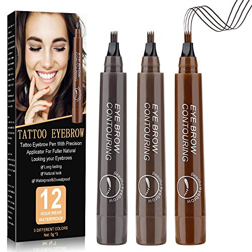 Lápiz de Cejas, Tattoo Eyebrow Pen, Lápiz de Cejas Líquido 3D, Líquida Para Maquillaje de Ojos con Cuatro Puntas Duraderas, Larga Duración, Impermeable, Aspecto Natural