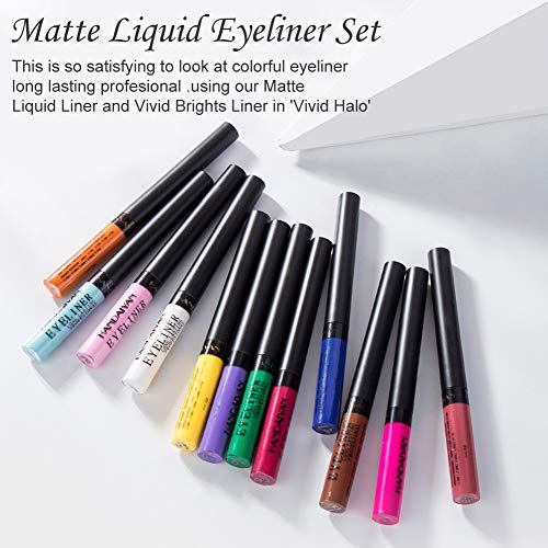 Lápiz Delineador Líquido Mate, Eyeliner Waterproof, Delineador de Ojos Waterproof, Delineador de Ojos de Color, Colorido Liquid Eyeliner Pen para Cosplay, 12 colores