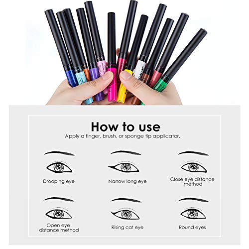 Lápiz Delineador Líquido Mate, Eyeliner Waterproof, Delineador de Ojos Waterproof, Delineador de Ojos de Color, Colorido Liquid Eyeliner Pen para Cosplay, 12 colores