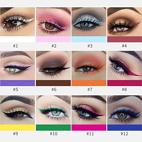 Lápiz Delineador Líquido Mate, Eyeliner Waterproof, Delineador de Ojos Waterproof, Delineador de Ojos de Color, Colorido Liquid Eyeliner Pen para Cosplay, 12 colores