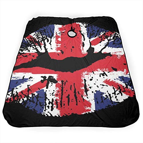 Lápiz labial de bandera de Gran Bretaña en los labios Delantal de corte de pelo unisex para peluquería teñida Anti estática bata capa 55x66 en