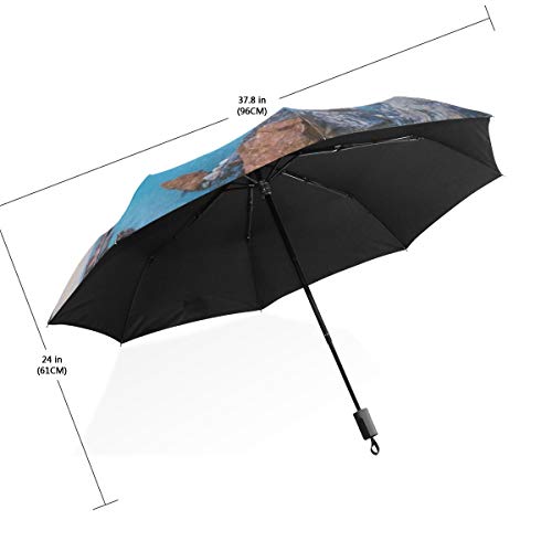 LASINSU Paraguas Resistente a la Intemperie,protección UV,Krk Impresionante Noche Paisaje Urbano Ciudad Vrbnik Costa dramática Parques Croacia Kvarner Mediterráneo Ba