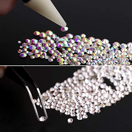 LATERN 1500 Piezas AB Diamantes De Imitación De Cristal Del Arte Del Clavo Y Cristal Transparente 6 Tamaños (1,5-3,8 Mm) Con Pinzas De Recogida, Pluma Punteadora De Diamantes De Imitación