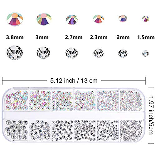 LATERN 1500 Piezas AB Diamantes De Imitación De Cristal Del Arte Del Clavo Y Cristal Transparente 6 Tamaños (1,5-3,8 Mm) Con Pinzas De Recogida, Pluma Punteadora De Diamantes De Imitación