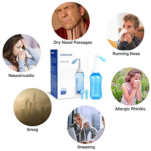 Lavado Nasal, 300ml Sinusitis Irrigación Nasal con 25 Paquetes de Sal, botella de lavado nasal para las alergias y los senos nasales, para adultos y niños