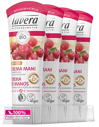 Lavera Crema de Manos Antienvejecimiento con Extracto de Arándanos Bio & Aceite de Argán Bio - Intensiva - vegano - cosméticos naturales 100% certificados - cuidado de la piel - 4 Recipientes de 75 ml