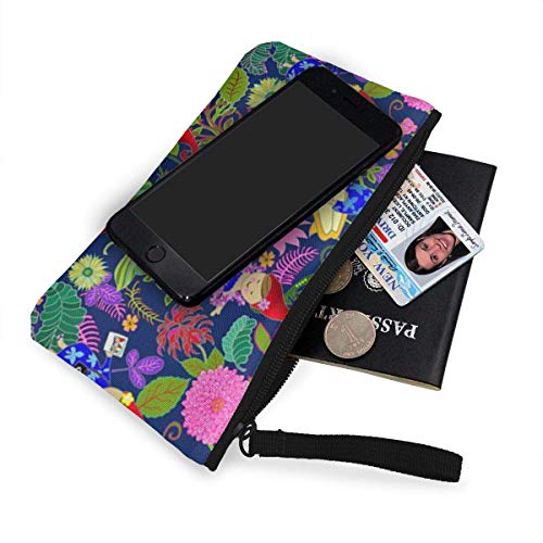 Lawenp Personalidad Hawaiana Mujeres Lindas Hombres Bolsa de Lona Multiusos con Cremallera Bolsas de Maquillaje pequeñas de Lona Cambio de lápiz Labial Tarjeta Monedero de Lona con Correa de muñeca