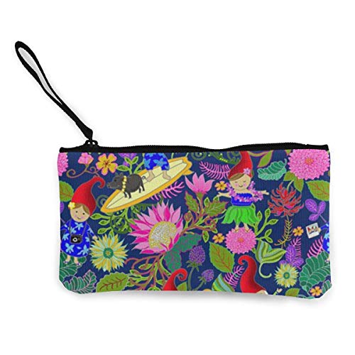 Lawenp Personalidad Hawaiana Mujeres Lindas Hombres Bolsa de Lona Multiusos con Cremallera Bolsas de Maquillaje pequeñas de Lona Cambio de lápiz Labial Tarjeta Monedero de Lona con Correa de muñeca