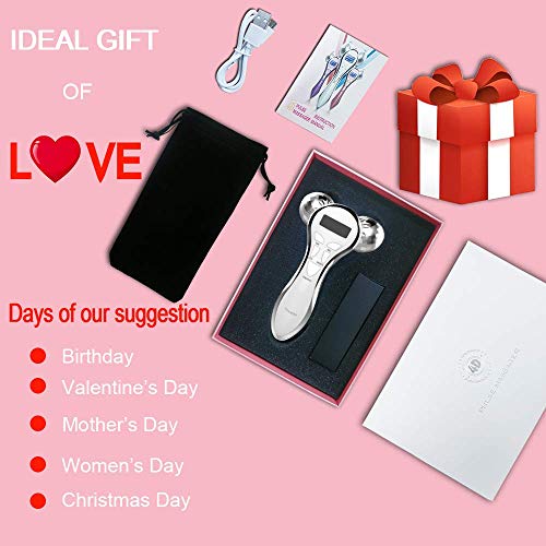 L&B-MR Rodillo Masajeador Facial De Microcorriente 4D, Masaje Corporal De Belleza De Estiramiento Facial Recargable, Arrugas Antienvejecimiento Y Mejora El Contorno Facial, Piel Corporal Firme (Rosa)