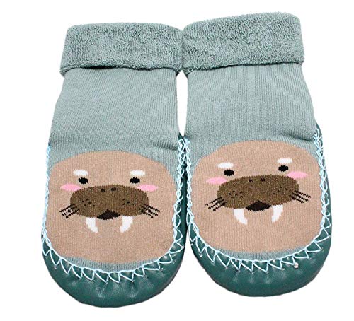 LCH Bebé Niño Infantil Invierno Anti-deslizante Animal Zapato Zapatilla Calcetines Mocasines - Cian Azul Sello, 1-2 Years