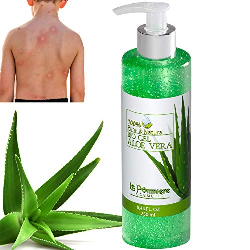 Le Pommiere Bio Gel Aloe vera puro 250ml hidratante natural. Refresca la piel irritada por el depilado y afeitado. Ideal para quemadura solar y picadura de insectos. Regenerador facial & corporal