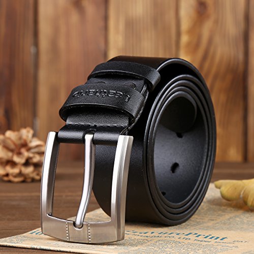 Leathario Hombres Cinturón de Cuero Correa Cinturones de Piel Diseñado para caballero (125, Negro)