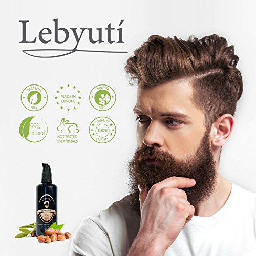 LEBYUTÍ Aceite para barba a base de argán, baobab, jojoba y vitamina E. Bálsamo barba que cuida, nutre y suaviza. ¡Consigue una barba para conquistar! Frasco cristal 30 ml.