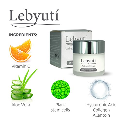 Lebyutí Crema Hidratante Facial mujer y hombre. Crema Antiarrugas Reafirmante con Acido Hialurónico, Vitamina C y Células Madre Vegetales que Nutren, Reparan y Reafirman tu piel. 50ml