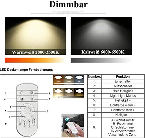 LED Lámpara de Techo 48W Plafón Led de Techo 3840Lúmenes Regulable 3000-6000K Φ60cm Redonda Moderna Cocina Balcón Pasillo Baño Iluminación Interior