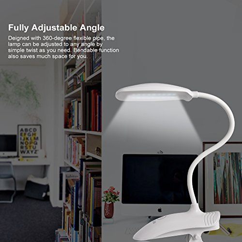 LEDGLE Lámpara Pinza, Lámpara Lectura, Luz de Lectura con Recargable Cable USB, Regulable de 8W Segura para la Vista, Cuello de Cisne Flexible para Lectores Noche, Ninos, Estudio, Cama, Viaje