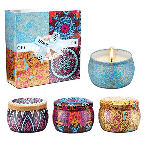 Lee's Relief Bazaar Perfumadas Velas Aromaterapia Caja Regalo Vela Aromática de Cera de Soja 100% Natural Vela de Viaje Adecuado para Yoga Baño Dormitorio Decoración de Halloween Navidad (A)
