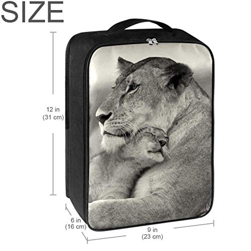 León, Madre y niño Bolsa de Zapatos de Almacenamiento Bolsa Grande portátil a Prueba de Agua para Mujeres y Hombres, Viajes, Gimnasio o Uso Diario 23x31x16 cm
