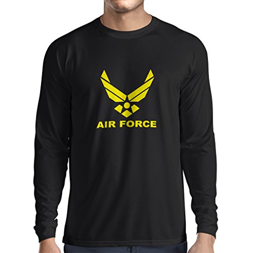 lepni.me Camiseta de Manga Larga para Hombre United States Air Force (USAF) - U. S. Army, USA Armed Forces (Small Negro Amarillo)